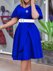 Elegant V Neck Flare Sleeve Cocktail Party Midi Dress