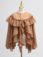 Elegant Round Collar Tulle Mesh Ruffle Loose Top