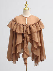 Elegant Round Collar Tulle Mesh Ruffle Loose Top