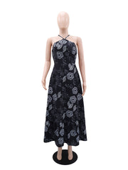 Elegant Print Halter Vacation Maxi Dress