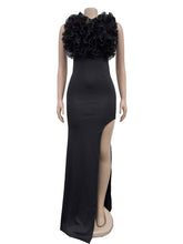 Ruffles V-neck High Split Sleeveless Bodycon Maxi Dress