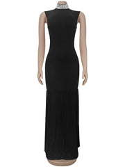 Elegant Beading Zipper O Neck Sleeveless Maxi Dress