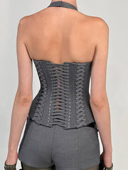 Fashion Halterneck Corset Top Shorts Two Piece Set