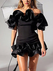 Elegant Flounce Off Shoulder Slim Mini Dress