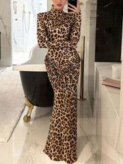 Sexy Leopard Print Backless Maxi Dress
