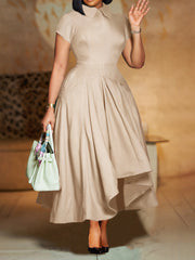 Elegant Patchwork Ruched O Neck A-Line Dress