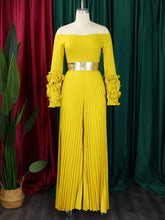 Fashion Off Shoulder Ruffles Sleeve Wide Leg Jumpsuit