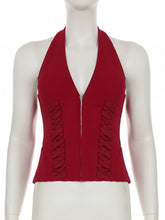 Sexy Halter Zip-up Corset Backless Top