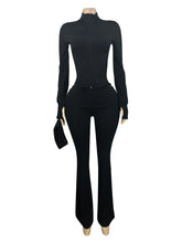 Zip Cardigan Top and Flared Pants Sports Set