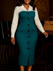 Elegant Long Sleeve Patchwork Bodycon Party Dress