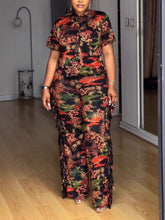 Casual Print Fringe Trim Button Collar Short Sleeve Set