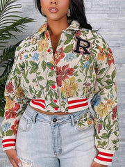 Fashion Floral Jacquard Baseball Coat Cropped Jacket