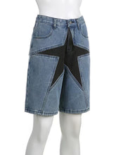 Star Pattern Patchwork Casual Denim Short