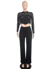 See Through Beading Fringe Cropped Pant Sets