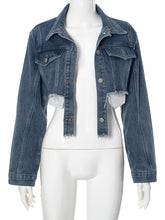 Casual Long Sleeve Cropped Denim Jacket