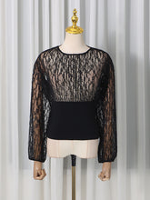 Fashion Long Sleeve Spliced Lace Tunic Vintage T Shirt