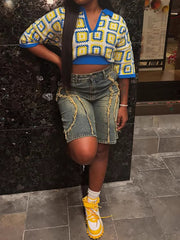 Casual High Waist Denim Fifth Pants Jeans