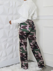 Fashion Fringe Colorblock Leopard Camo Straight Pants
