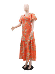 Elegant V Neck Print Vacation Maxi Dress