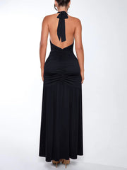 Sexy Backless Slim High Split Halter Maxi Dress