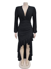 Sexy Deep V Neck Ruffle Maxi Dress