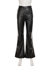 Fashion PU Leather High Waist Elastic Flared Pants