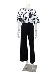 Elegant Print T Shirt Straight Pants Two Piece Set