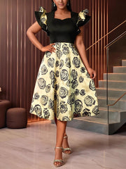 Ruffle Sleeve A-Line Jacquard Dress Party Gowns