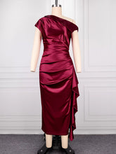 Elegant One-shoulder Satin Ruffles Evening Dress