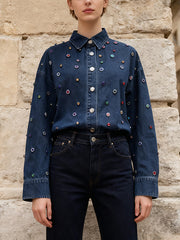 Rhinestone Studded Casual Denim Shirt