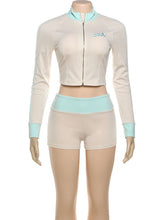 Casual Letters Zipper Embroidery Tops Shorts Sets