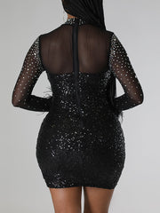 Sexy Sequin Rhinestone Mesh Party Dress