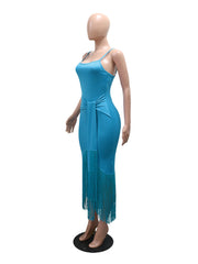 Sexy Spaghetti Straps Fringe Bandage Maxi Dress