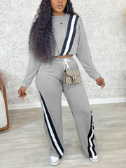 Striped Sweatshirt and Pants Sports Casual Set