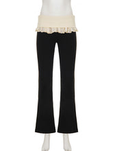 Casual Rib Knit Ruffles Patchwork Trousers