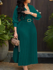 Elegant Casual V Neck Pleated Dress