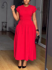 Casual Daily Elegant Cinched Waist O Neck A Line Dress
