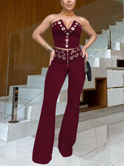 Fashion V-neck Tube Top Trousers Slim Fit Set