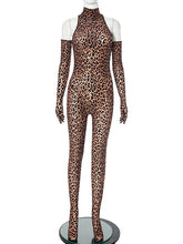 Sexy Leopard Mock Neck Off Shoulder Jumpsuit