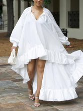 Casual Loose V-neck Lantern Sleeve Dress