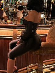 Sexy Off Shoulder Feather Cuff Bodycon Jumpsuit