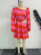Casual Print Slanted Shoulder Hollow Out Dress