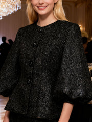 Fashion Metallic Tweed Peplum Jacket