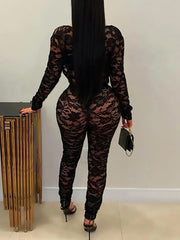 Sexy Lace See through Skinny Pants Club Sets