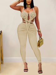 Sexy Twist Halter Backless Lace-up Hollow Out Jumpsuit