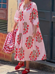 Casual Floral Print Loose Maxi Dress