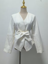 Elegant Patchwork Scarf Lace-Up Blazer