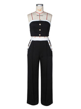 Sexy Color Block Decorative Button Straight Pants Set