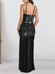 Sexy Spaghetti Strap Rhinestone Mesh Maxi Dress