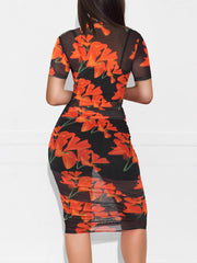 Sexy Print Mesh See through Three Piece Set